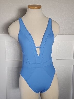 Becca By Rebecca Blue Women One-Piece Swimsuit - V-Neck